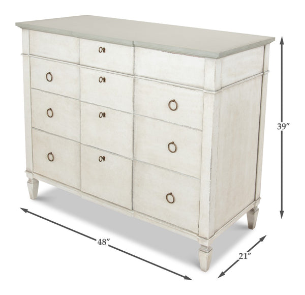 Sarreid Azzalene Dresser In White Finish With Stunning Gray Quartz Top For A Modern Bedroom Upgrade White  R054-37t15