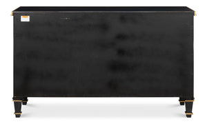 Sarreid Louis Xvi Buffet In Powder Black With Gold Accents - Elegant Wood Design, 2 Adjustable Shelves, 3 Doors Black  R059-20