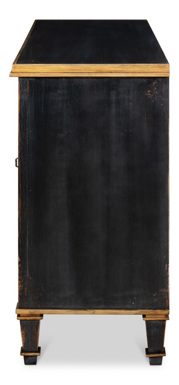 Sarreid Louis Xvi Buffet In Powder Black With Gold Accents - Elegant Wood Design, 2 Adjustable Shelves, 3 Doors Black  R059-20