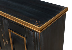 Sarreid Louis Xvi Buffet In Powder Black With Gold Accents - Elegant Wood Design, 2 Adjustable Shelves, 3 Doors Black  R059-20