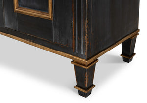 Sarreid Louis Xvi Buffet In Powder Black With Gold Accents - Elegant Wood Design, 2 Adjustable Shelves, 3 Doors Black  R059-20