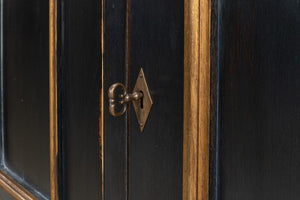 Sarreid Louis Xvi Buffet In Powder Black With Gold Accents - Elegant Wood Design, 2 Adjustable Shelves, 3 Doors Black  R059-20