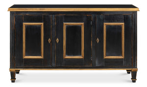Sarreid Louis Xvi Buffet In Powder Black With Gold Accents - Elegant Wood Design, 2 Adjustable Shelves, 3 Doors Black  R059-20