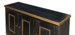 Sarreid Louis Xvi Buffet In Powder Black With Gold Accents - Elegant Wood Design, 2 Adjustable Shelves, 3 Doors Black  R059-20