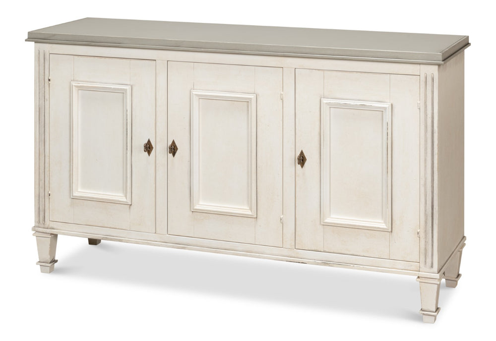 Sarreid Louis Xvi Buffet With Elegant Gray Quartz Top And Adjustable Shelves - Stylish White Finish Storage White  R059-37t15