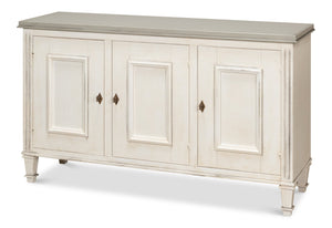 Sarreid Louis Xvi Buffet With Elegant Gray Quartz Top And Adjustable Shelves - Stylish White Finish Storage White  R059-37t15