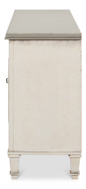 Sarreid Louis Xvi Buffet With Elegant Gray Quartz Top And Adjustable Shelves - Stylish White Finish Storage White  R059-37t15