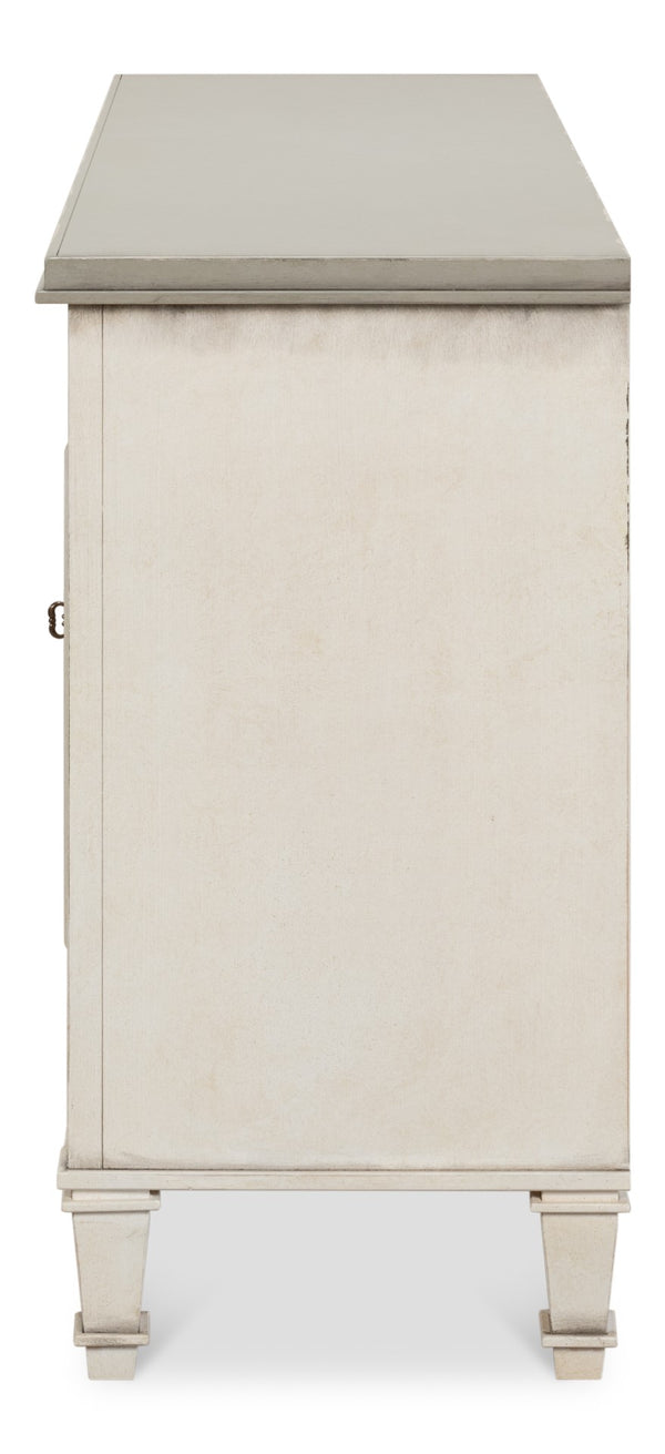 Sarreid Louis Xvi Buffet With Elegant Gray Quartz Top And Adjustable Shelves - Stylish White Finish Storage White  R059-37t15