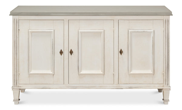 Sarreid Louis Xvi Buffet With Elegant Gray Quartz Top And Adjustable Shelves - Stylish White Finish Storage White  R059-37t15