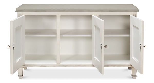 Sarreid Louis Xvi Buffet With Elegant Gray Quartz Top And Adjustable Shelves - Stylish White Finish Storage White  R059-37t15