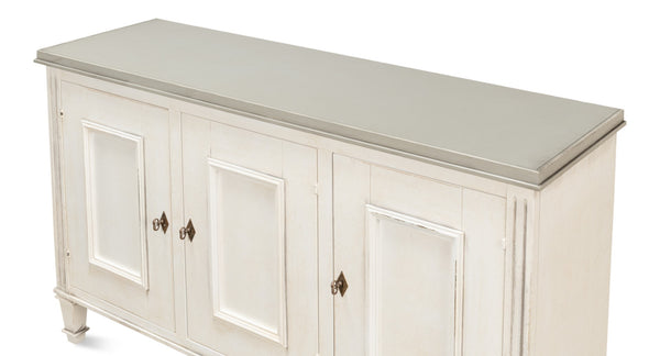 Sarreid Louis Xvi Buffet With Elegant Gray Quartz Top And Adjustable Shelves - Stylish White Finish Storage White  R059-37t15