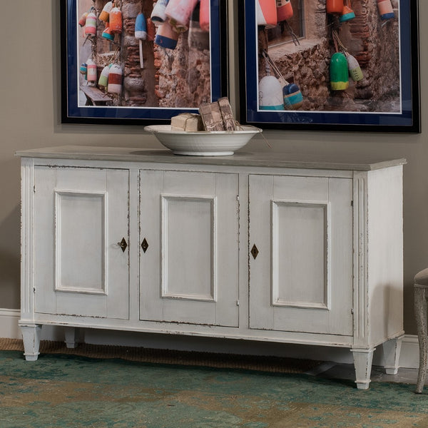 Sarreid Louis Xvi Buffet With Elegant Gray Quartz Top And Adjustable Shelves - Stylish White Finish Storage White  R059-37t15