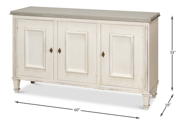 Sarreid Louis Xvi Buffet With Elegant Gray Quartz Top And Adjustable Shelves - Stylish White Finish Storage White  R059-37t15