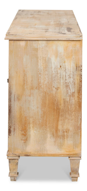 Sarreid Louis Xvi Buffet - Exquisite Antique Oak Finish, 3 Doors, 2 Adjustable Shelves, Timeless Elegance Tan  R059-64