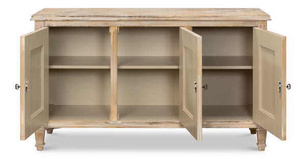 Sarreid Louis Xvi Buffet - Exquisite Antique Oak Finish, 3 Doors, 2 Adjustable Shelves, Timeless Elegance Tan  R059-64