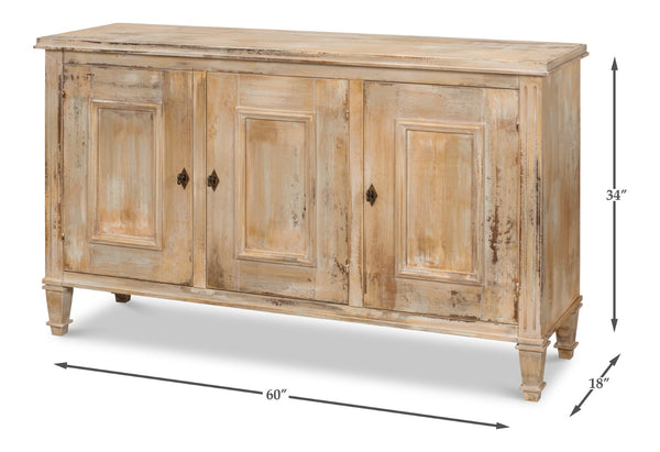 Sarreid Louis Xvi Buffet - Exquisite Antique Oak Finish, 3 Doors, 2 Adjustable Shelves, Timeless Elegance Tan  R059-64