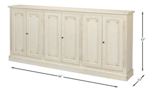 Sarreid Bellagio Sideboard 96" - Elegant White Finish, Stylish Wood Design For Modern Home Storage Solutions   R061-37