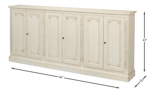 Sarreid Bellagio Sideboard 96" - Elegant White Finish, Stylish Wood Design For Modern Home Storage Solutions   R061-37