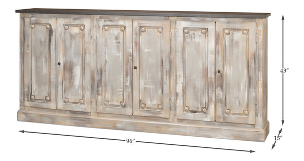 Sarreid Bellagio Sideboard 96” - Elegant Grey Oak Base With Stone Grey Top For Modern Home Décor Grey  R061-73t01