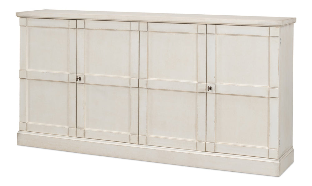 Sarreid Lionisio Buffet 75 - Elegant Stucco White Wood Cabinet With 4 Stylish Doors For Modern Homes White  R077-14w