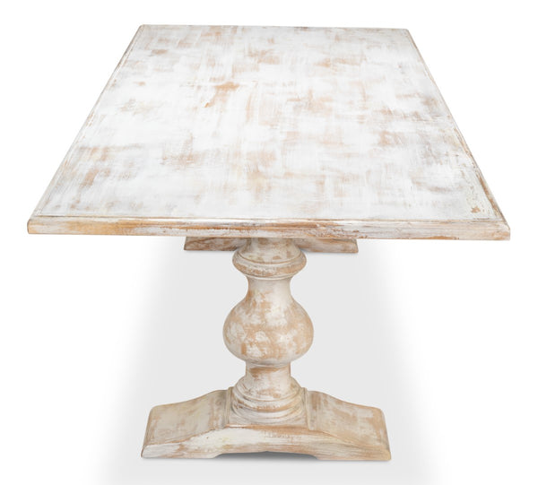 Sarreid Lionisio Trestle Table In Disrupted White - Elegant Wood Design For Modern Dining Spaces White  R085-16