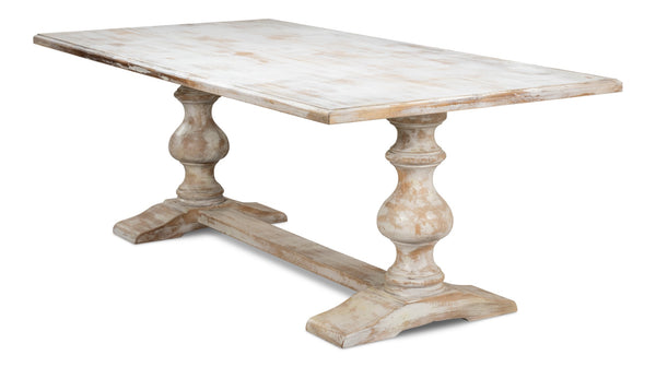 Sarreid Lionisio Trestle Table In Disrupted White - Elegant Wood Design For Modern Dining Spaces White  R085-16