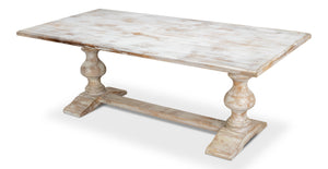 Sarreid Lionisio Trestle Table In Disrupted White - Elegant Wood Design For Modern Dining Spaces White  R085-16