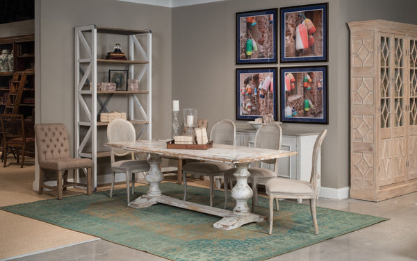 Sarreid Lionisio Trestle Table In Disrupted White - Elegant Wood Design For Modern Dining Spaces White  R085-16