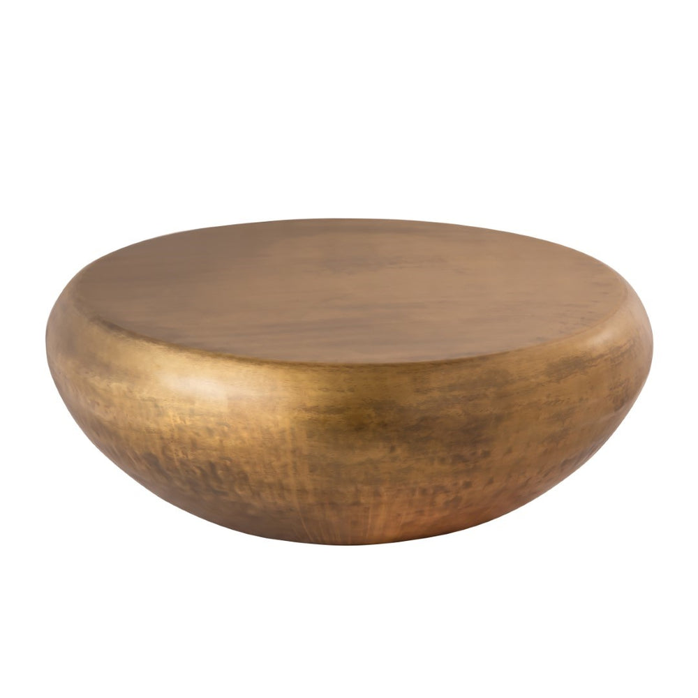 Pasargad Home Helios Modern Brass Drum Shape Coffee Table For Stylish Living Room Decor Brass Iron Prr-033
