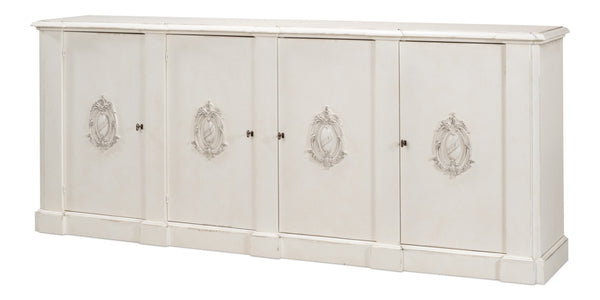 Sarreid Crested Wall Cabinet - Elegant White Finish With 4 Doors, 4 Keys & 4 Adjustable Shelves For Storage White  R110-37