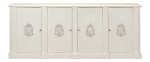 Sarreid Crested Wall Cabinet - Elegant White Finish With 4 Doors, 4 Keys & 4 Adjustable Shelves For Storage White  R110-37