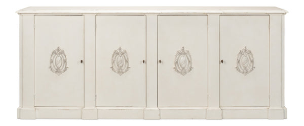 Sarreid Crested Wall Cabinet - Elegant White Finish With 4 Doors, 4 Keys & 4 Adjustable Shelves For Storage White  R110-37