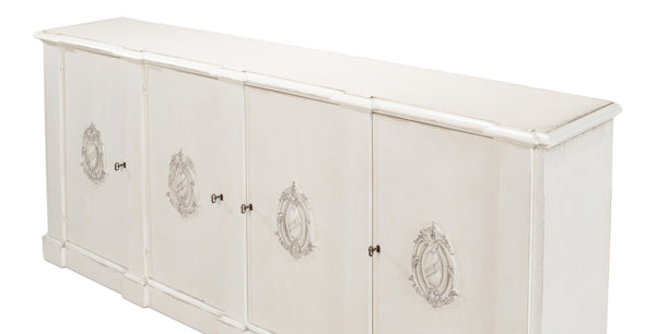 Sarreid Crested Wall Cabinet - Elegant White Finish With 4 Doors, 4 Keys & 4 Adjustable Shelves For Storage White  R110-37