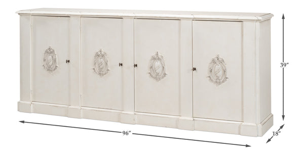 Sarreid Crested Wall Cabinet - Elegant White Finish With 4 Doors, 4 Keys & 4 Adjustable Shelves For Storage White  R110-37
