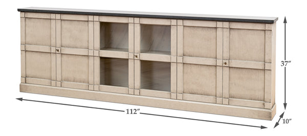 Sarreid Six Door Console – Stylish Washed Grey With Stone Grey Top, 5 Adjustable Shelves For Versatile Storage Grey  R239-04t01