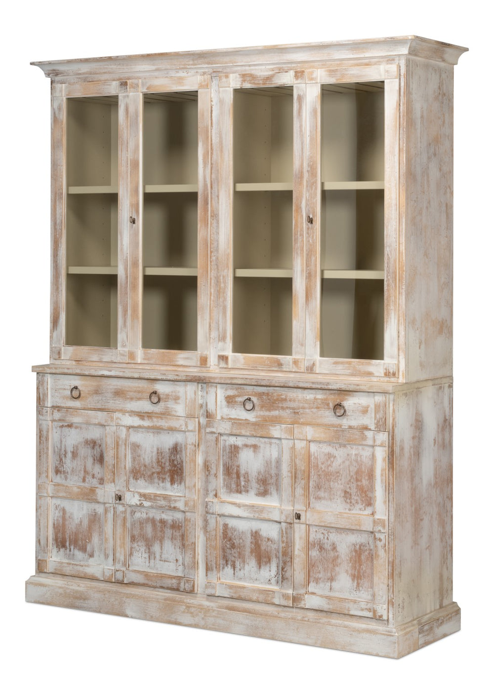 Sarreid Center Media Unit & Hutch - Stylish White Solid Pine Design With Chic Disrupted Finish For Elegance White  R242-16