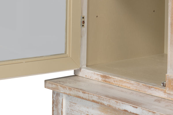 Sarreid Center Media Unit & Hutch - Stylish White Solid Pine Design With Chic Disrupted Finish For Elegance White  R242-16