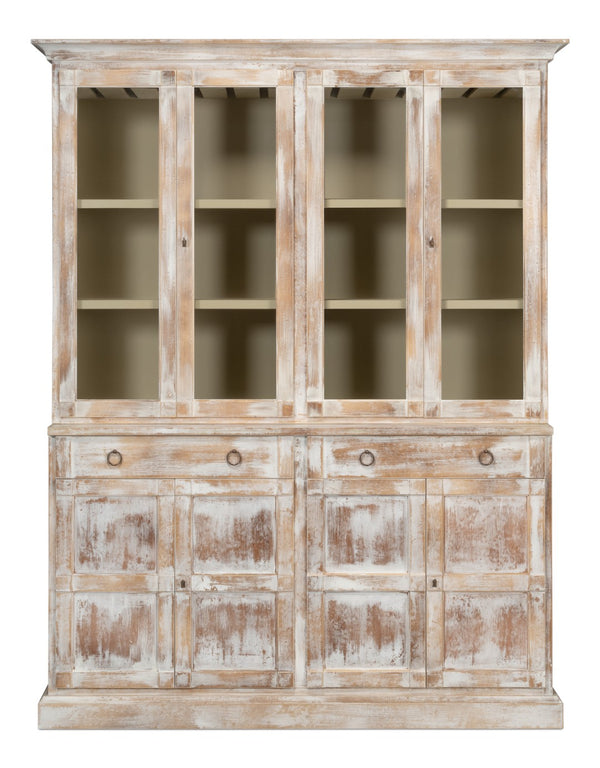 Sarreid Center Media Unit & Hutch - Stylish White Solid Pine Design With Chic Disrupted Finish For Elegance White  R242-16