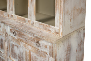 Sarreid Center Media Unit & Hutch - Stylish White Solid Pine Design With Chic Disrupted Finish For Elegance White  R242-16