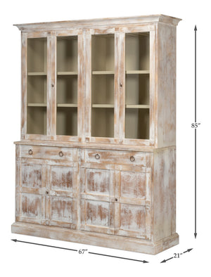 Sarreid Center Media Unit & Hutch - Stylish White Solid Pine Design With Chic Disrupted Finish For Elegance White  R242-16