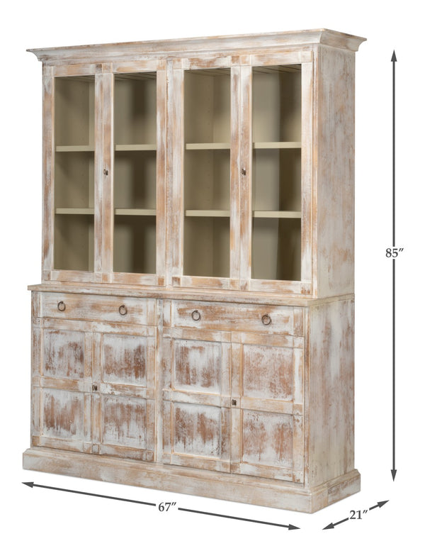 Sarreid Center Media Unit & Hutch - Stylish White Solid Pine Design With Chic Disrupted Finish For Elegance White  R242-16