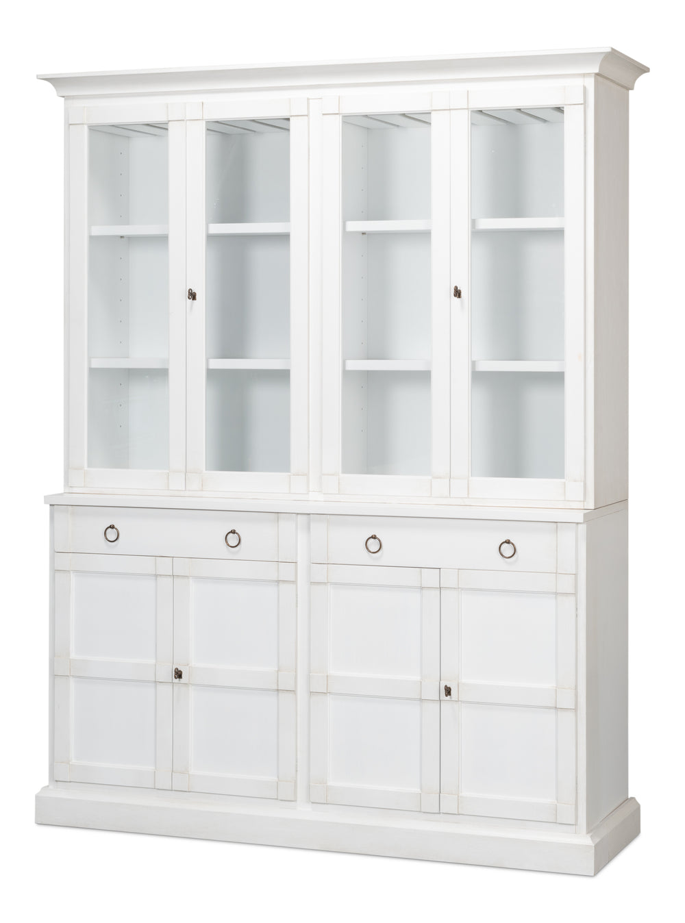 Sarreid Center Media Unit & Hutch - Elegant Solid Pine Design In Cortina White For Stylish Living Spaces White  R242-79