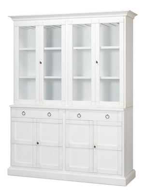Sarreid Center Media Unit & Hutch - Elegant Solid Pine Design In Cortina White For Stylish Living Spaces White  R242-79