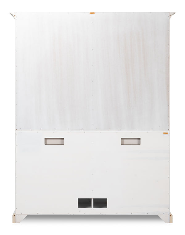 Sarreid Center Media Unit & Hutch - Elegant Solid Pine Design In Cortina White For Stylish Living Spaces White  R242-79