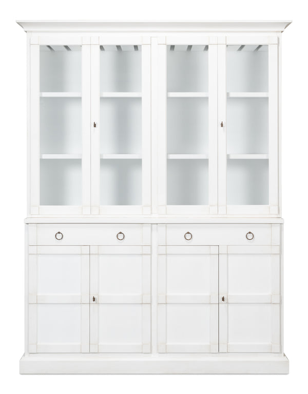 Sarreid Center Media Unit & Hutch - Elegant Solid Pine Design In Cortina White For Stylish Living Spaces White  R242-79