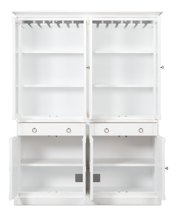 Sarreid Center Media Unit & Hutch - Elegant Solid Pine Design In Cortina White For Stylish Living Spaces White  R242-79