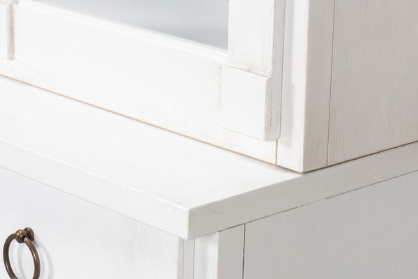 Sarreid Center Media Unit & Hutch - Elegant Solid Pine Design In Cortina White For Stylish Living Spaces White  R242-79