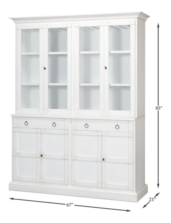 Sarreid Center Media Unit & Hutch - Elegant Solid Pine Design In Cortina White For Stylish Living Spaces White  R242-79