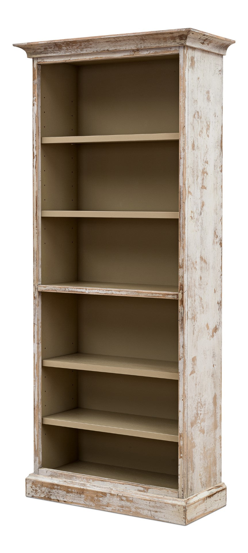 Sarreid Open Shelf Bookcase In Distressed White Finish - Stylish Solid Pine Storage Solution For Your Space White  R243-16