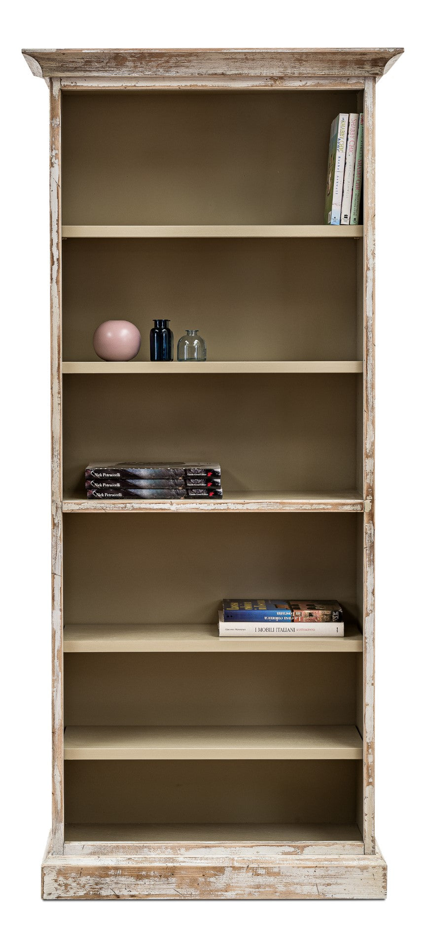 Sarreid Open Shelf Bookcase In Distressed White Finish - Stylish Solid Pine Storage Solution For Your Space White  R243-16